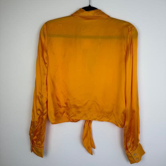 NWT Aritzia Womens Long Sleeve Button-Up Tie-Front Tuscan Sun Orange Top Small - Picture 3 of 14